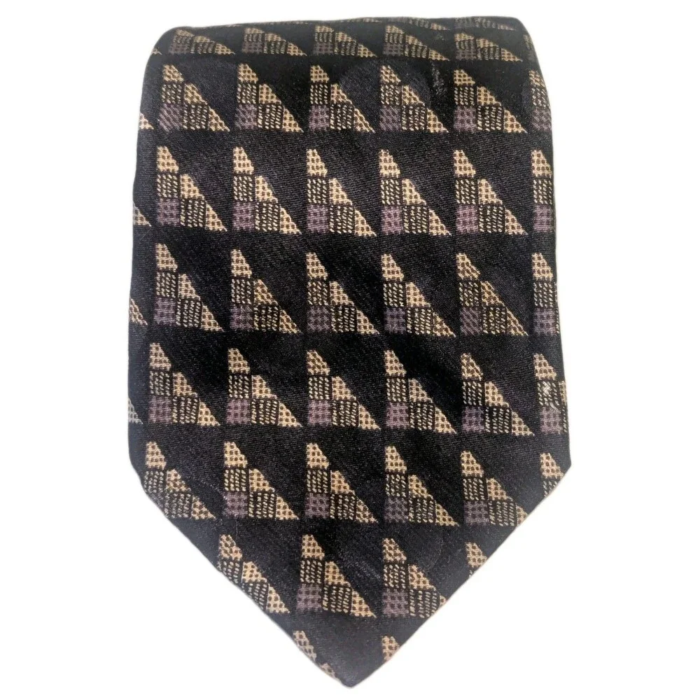 Ermenegildo Zegna Designer Silk & Wool Blend Men's Necktie Italy Black Geo Tie